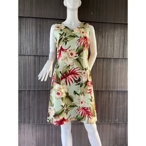 🔥Hawaiian Orchid Tropical Floral Cotton Beachy Resort Vacation Sheath Dress XL